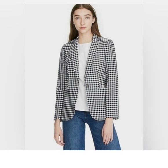 J. Crew Parke Navy White Gingham Blazer Size 4 Cotton Preppy Old Money Academia - Picture 1 of 8